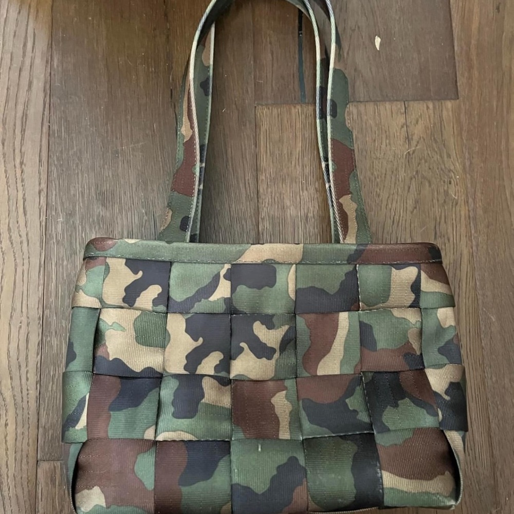 Green and Brown Geometric Shoulder Bag